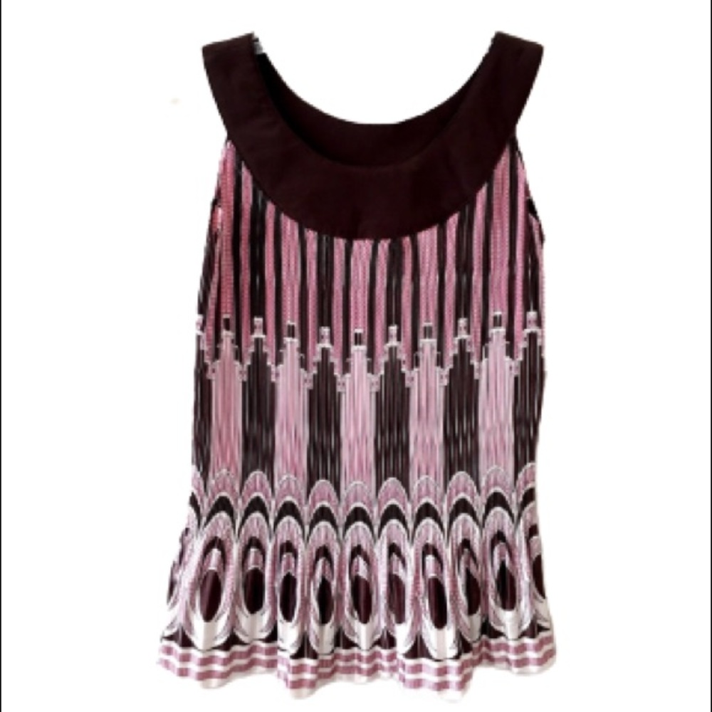 NWT Y2K Sleeveless Blouse Top Pink Brown White Medium